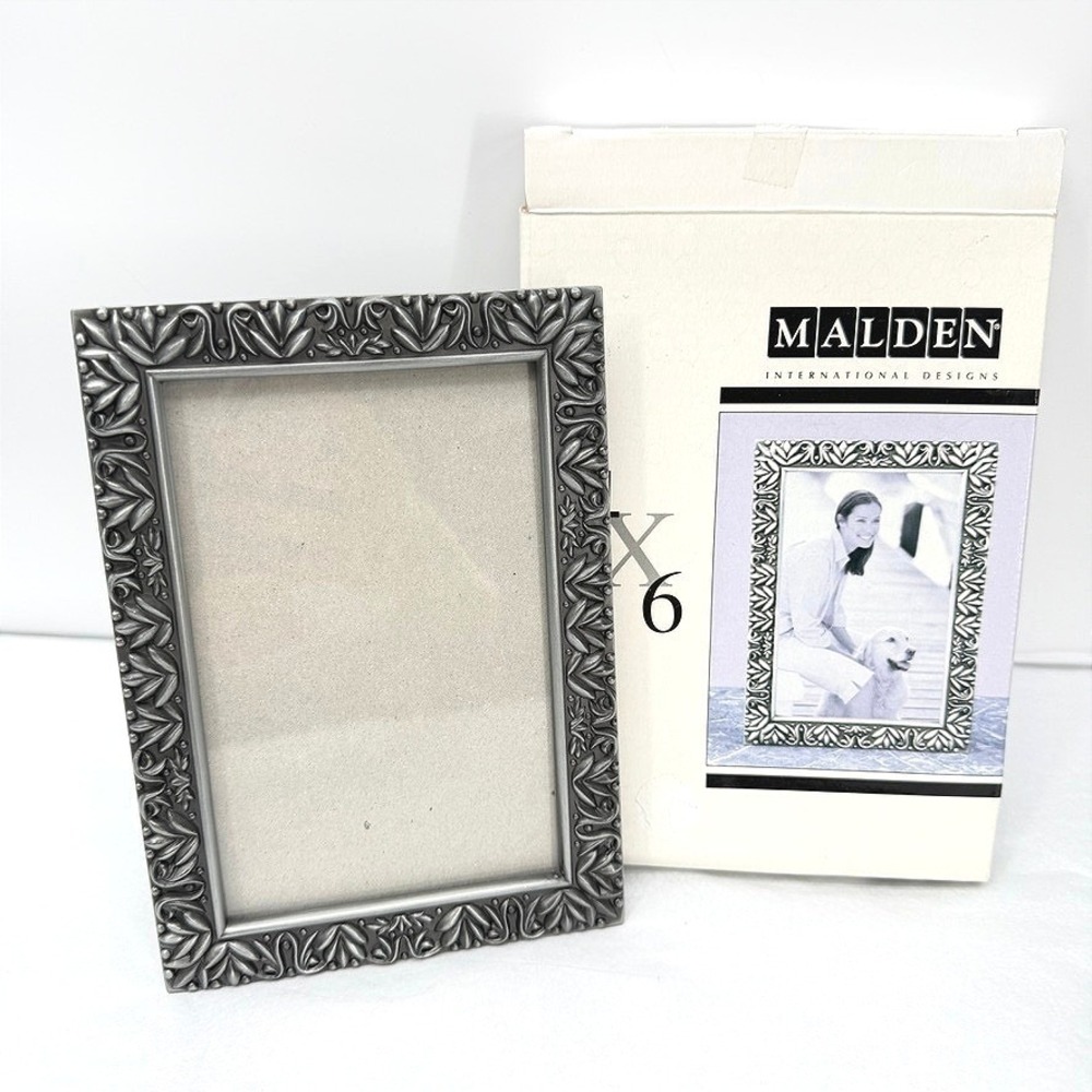 Malden Picture Frame Pewter Floral Scroll Embossed 4x6 Tabletop Decor 4x6